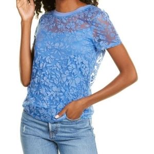 Laundry by Shelli Segal Floral Burnout Tee Dutch Blue Sz XL